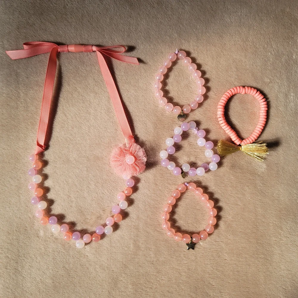 Oshkosh B'gosh Orange/Pink Beaded Necklace & 4 Braclets Ages 3+